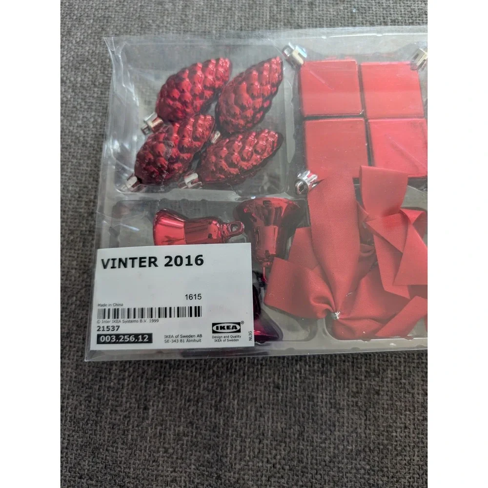 Ikea Vinter 2016 Pkg of 24 Small Assorted Red Christmas‎ Ornaments